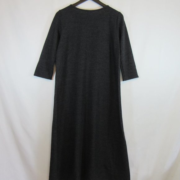 Eileen Fisher Charcoal Gray 3/4 Sleeves Long Wool Maxi Dress - Picture 6 of 8